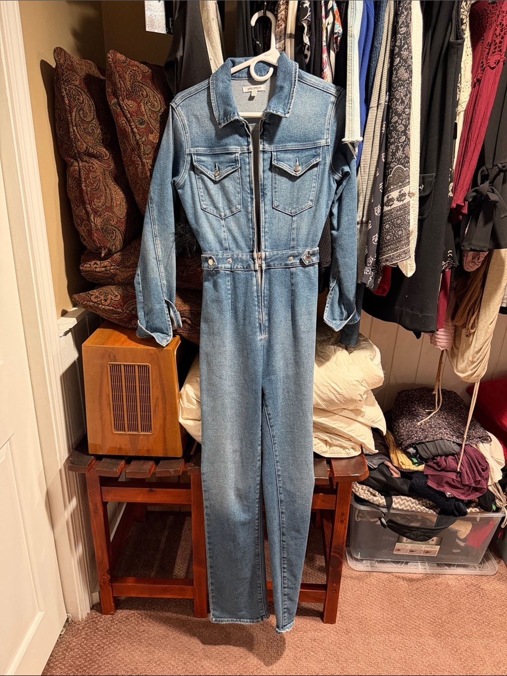 Good American Light Wash Denim Jumpsuit